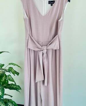 Connected Apparel Petite V-Neck Tie-Front  Jumpsuit in Dusty Blush